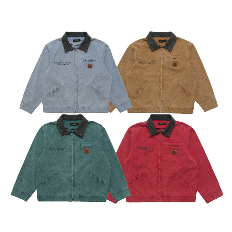 Vintage color-matching lapel casual cargo coat 34