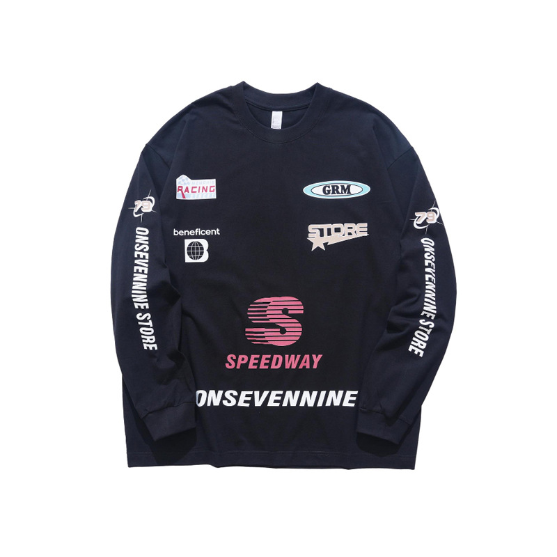 Biker style printed T-shirt with letter sleeves 30