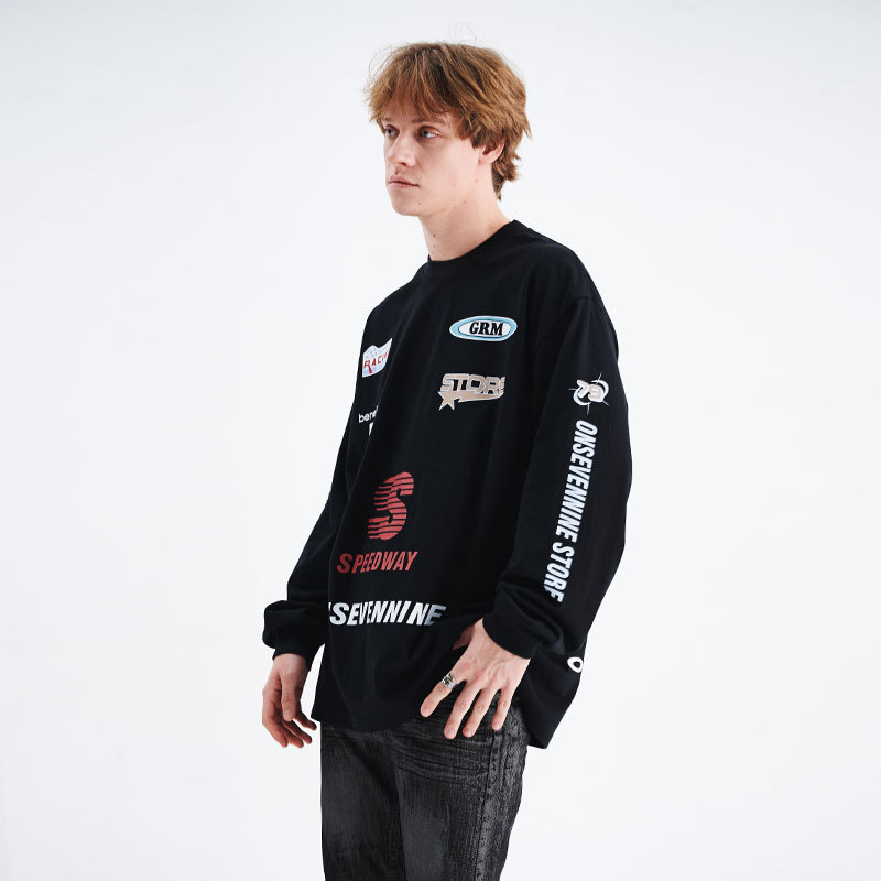 Biker style printed T-shirt with letter sleeves 30