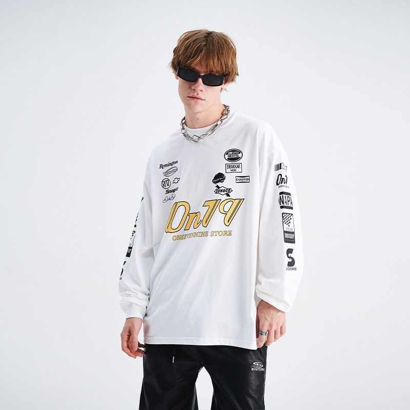 Biker style printed T-shirt with letter sleeves 30