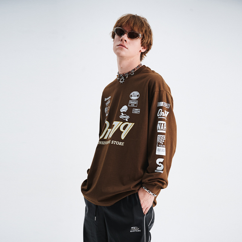 Biker style printed T-shirt with letter sleeves 30