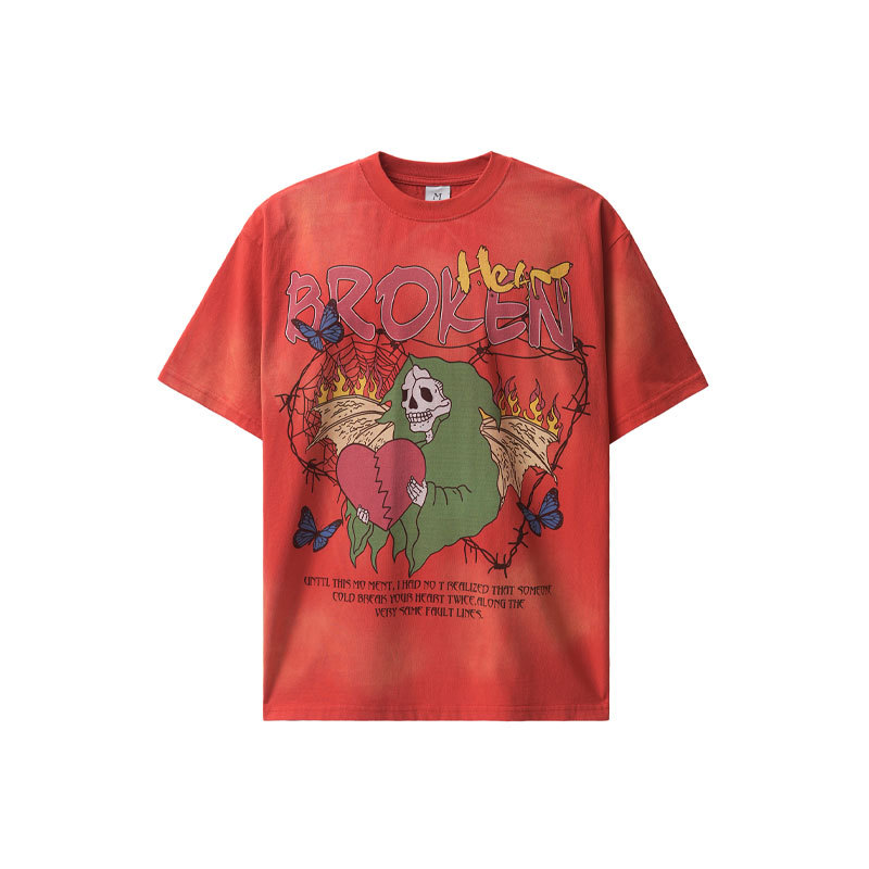 Graffiti Little Flame Love Skull T-shirt for Men 27