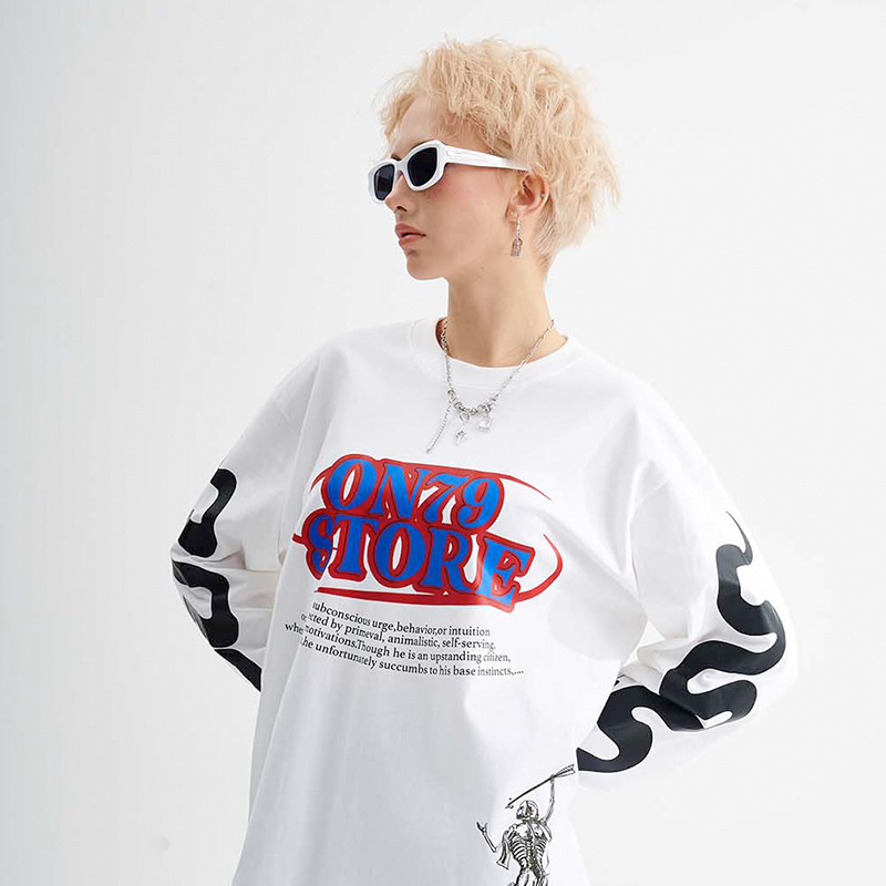 Large letter print long sleeve T-shirt loose top 26