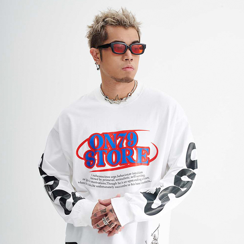 Large letter print long sleeve T-shirt loose top 26