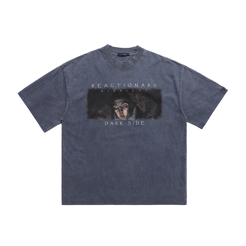 Retro distressed unisex loose shoulder T-shirt for men 2