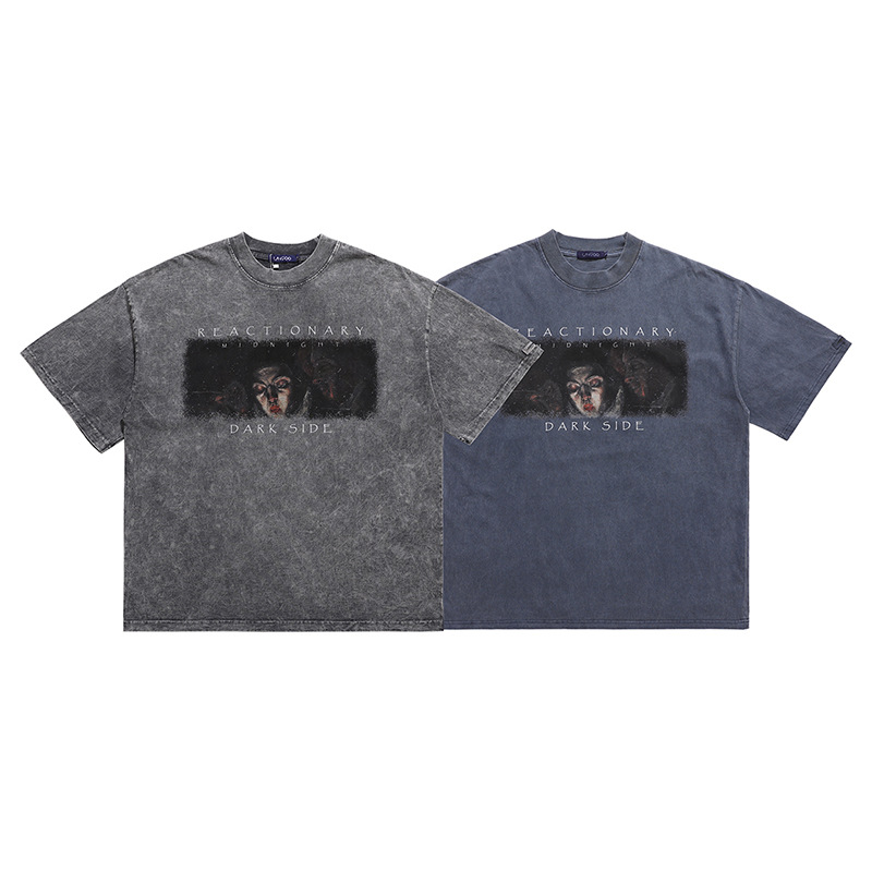 Retro distressed unisex loose shoulder T-shirt for men 2