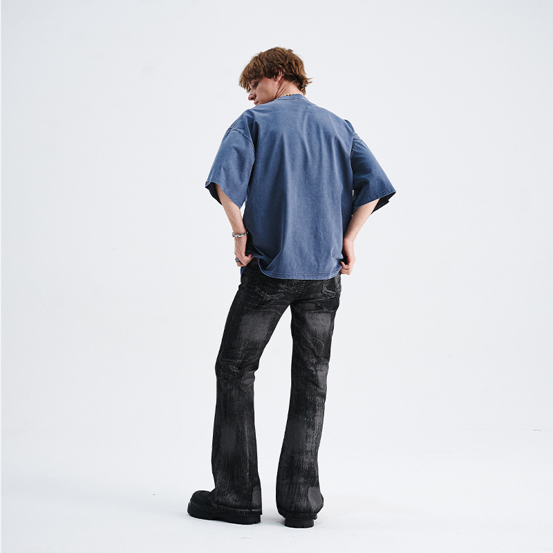 Retro distressed unisex loose shoulder T-shirt for men 2