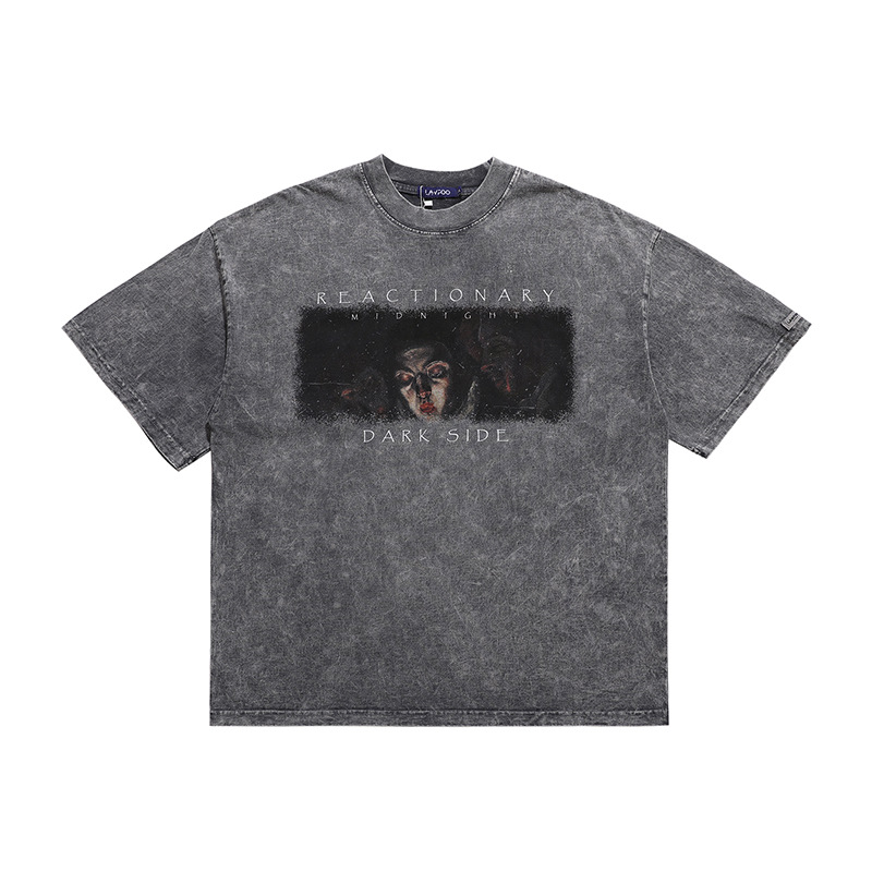 Retro distressed unisex loose shoulder T-shirt for men 2