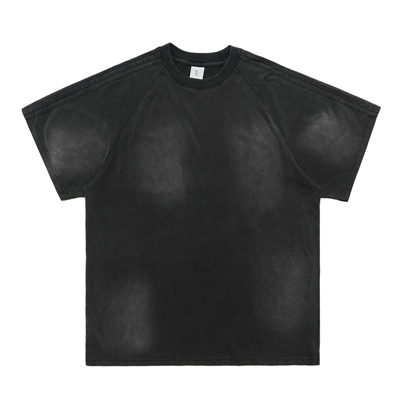 Spray painted three stripes raglan street couple T-shirt 8