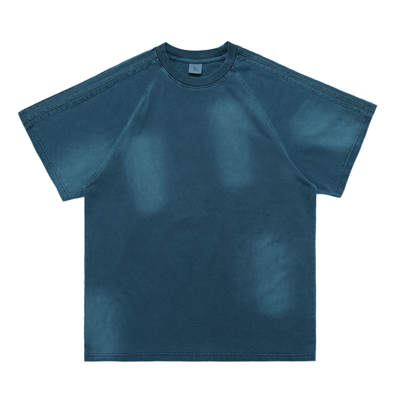 Spray painted three stripes raglan street couple T-shirt 9