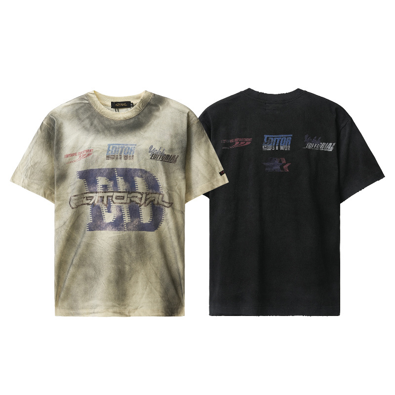 American lettering spray-painted dirty short-sleeves 63