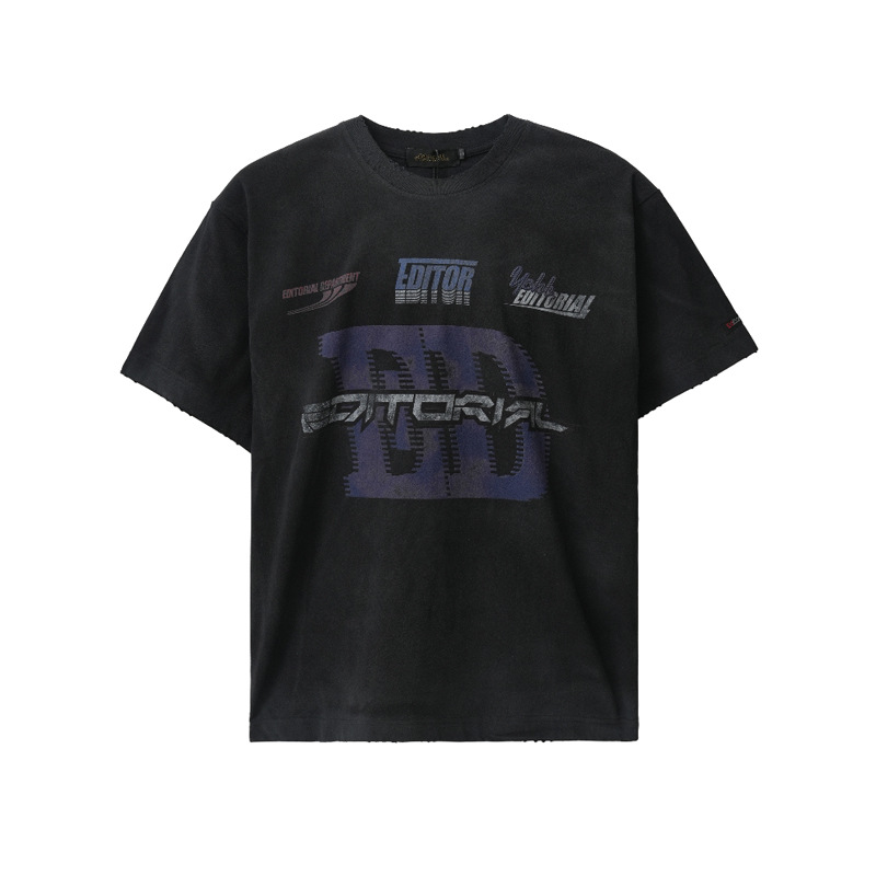 American lettering spray-painted dirty short-sleeves 63
