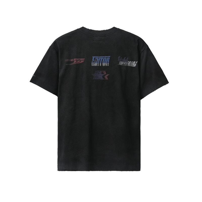 American lettering spray-painted dirty short-sleeves 63