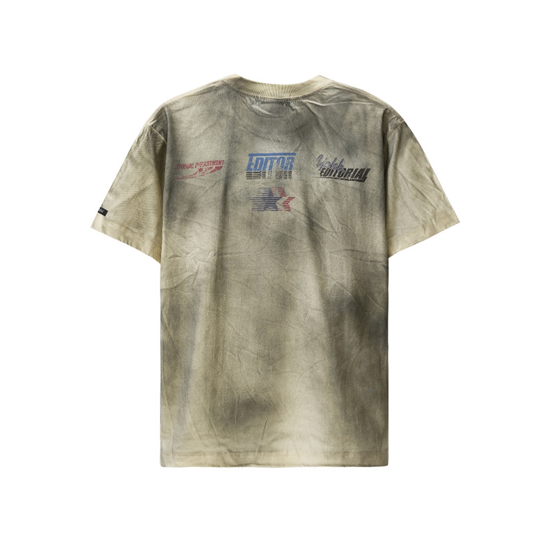 American lettering spray-painted dirty short-sleeves 63