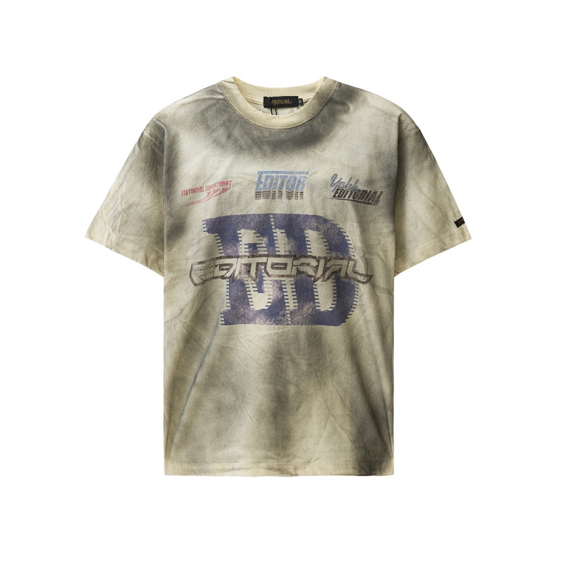 American lettering spray-painted dirty short-sleeves 63