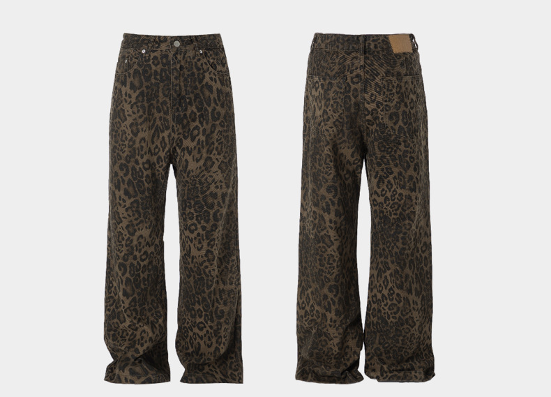 American retro leopard print straight jeans 48