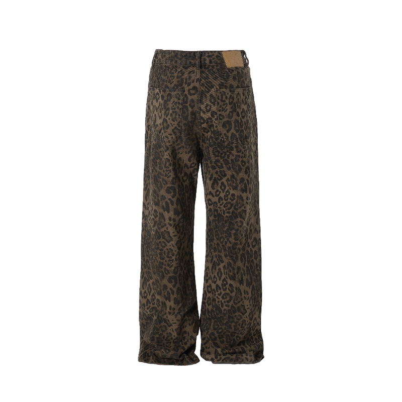 American retro leopard print straight jeans 48
