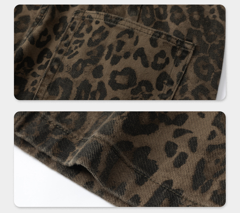 American retro leopard print straight jeans 48