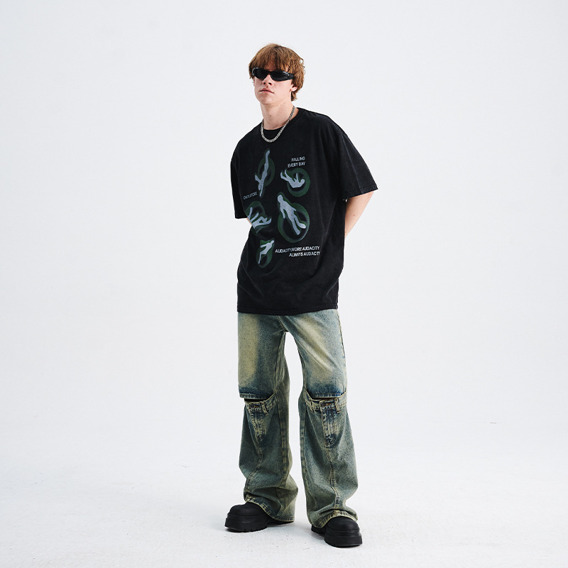 American style washed distressed direct-injection printed T-shirt 41