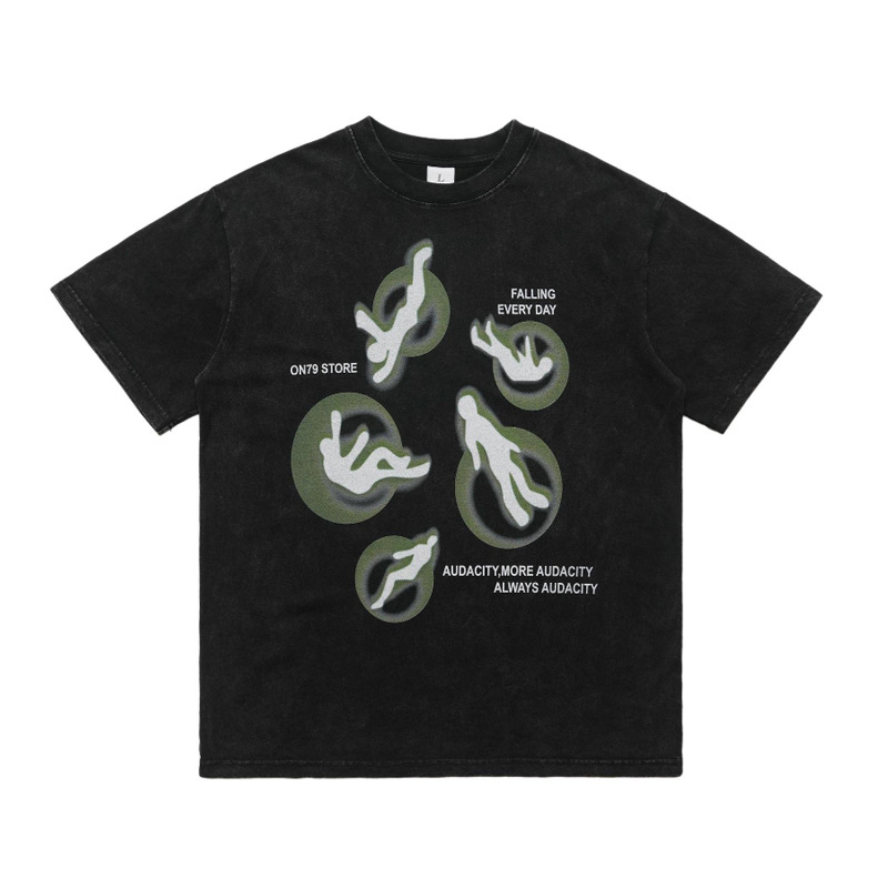 American style washed distressed direct-injection printed T-shirt 41