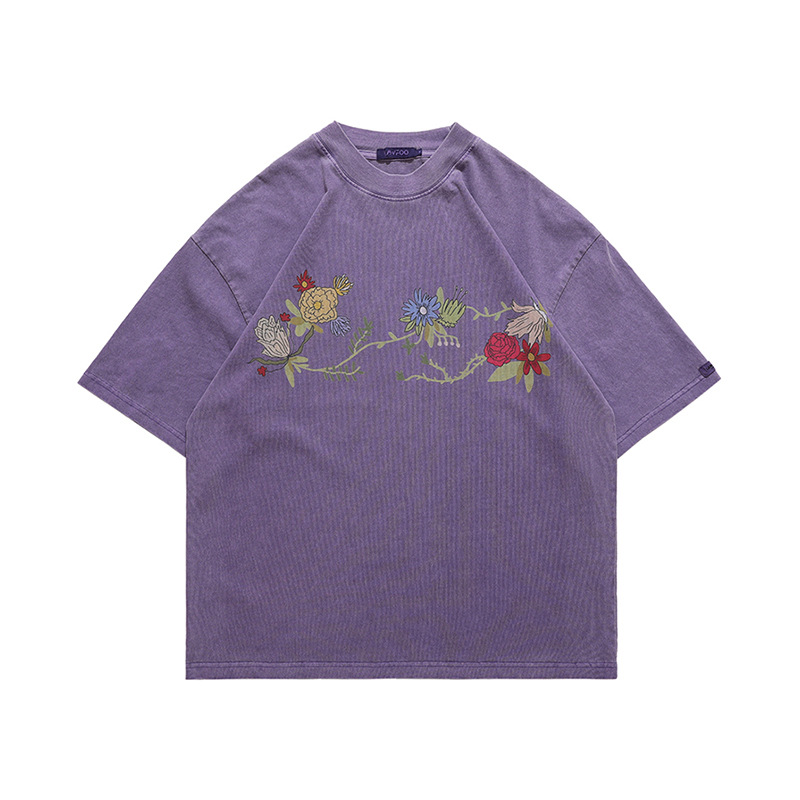 floral print short sleeve loose T-shirt 35