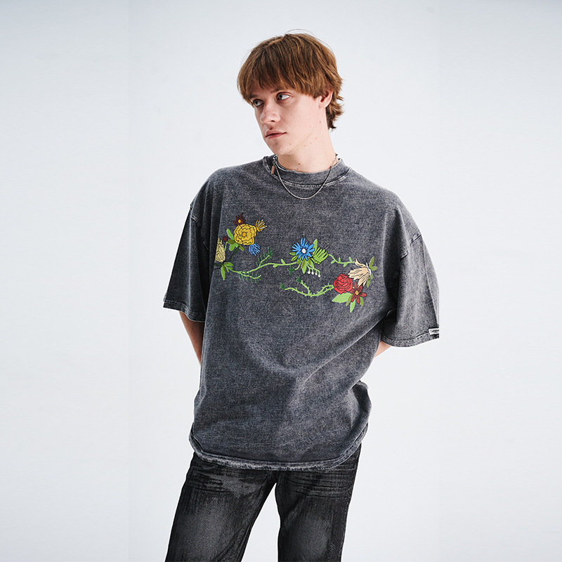 floral print short sleeve loose T-shirt 35