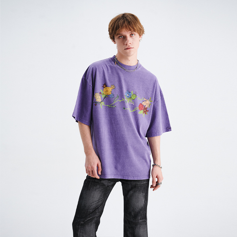 floral print short sleeve loose T-shirt 35