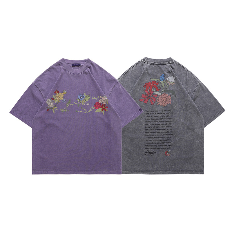 floral print short sleeve loose T-shirt 35