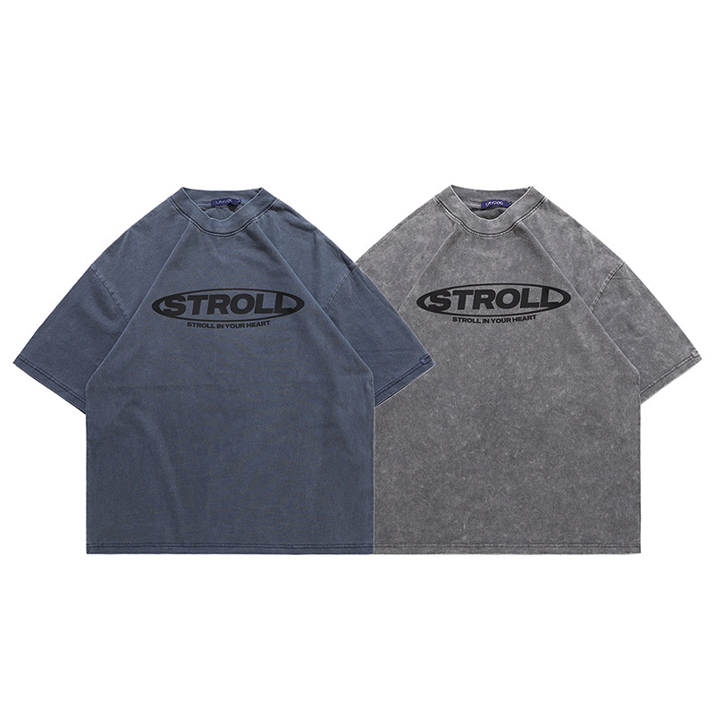 Distressed loose printed short sleeves 46
