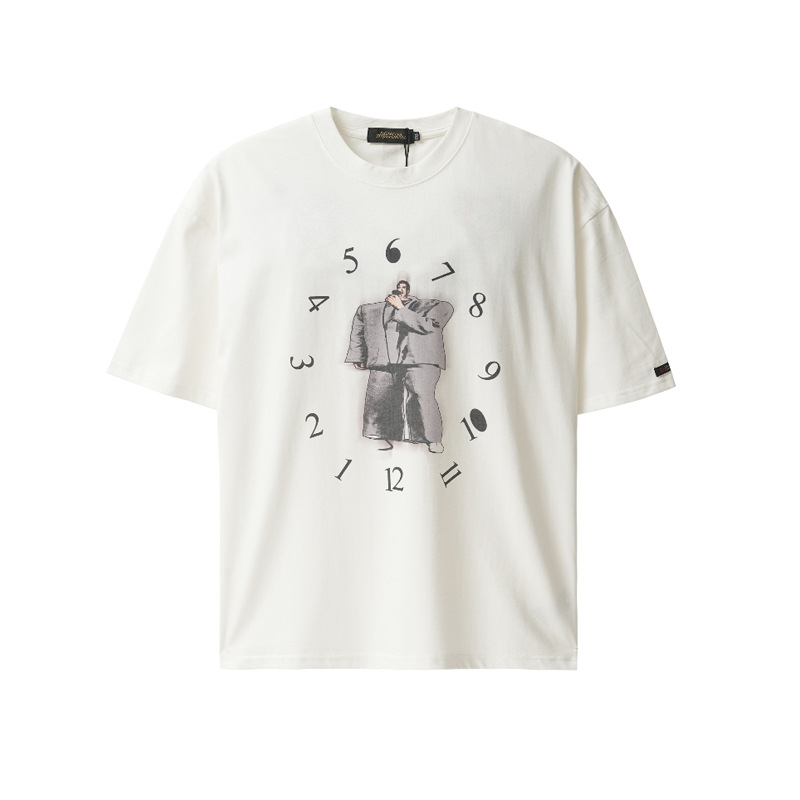 Sumo clock print loose short-sleeved cotton T-shirt 57