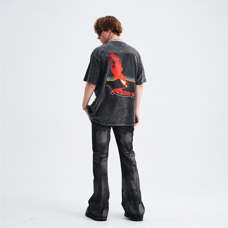 Distressed flame print dropped shoulder loose fit T-shirt 39