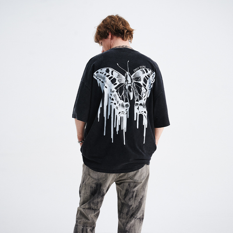 Direct spray butterfly print off shoulder T-shirt 72
