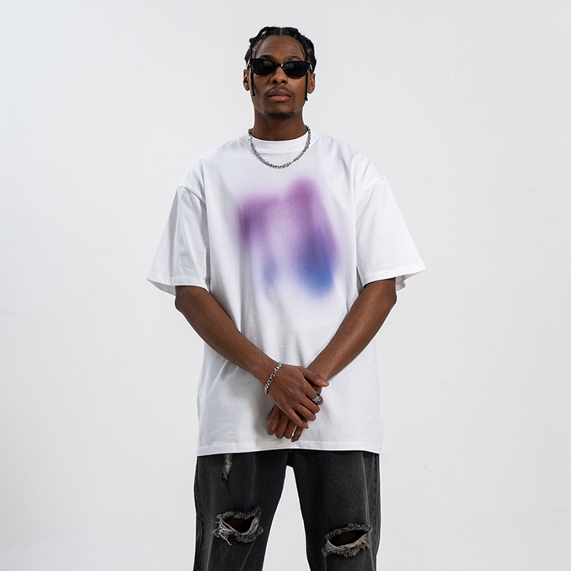 Direct spray rubber print double yarn off shoulder T-shirt 75