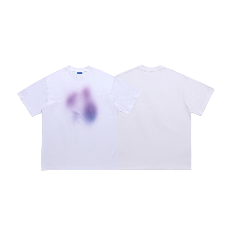 Direct spray rubber print double yarn off shoulder T-shirt 75