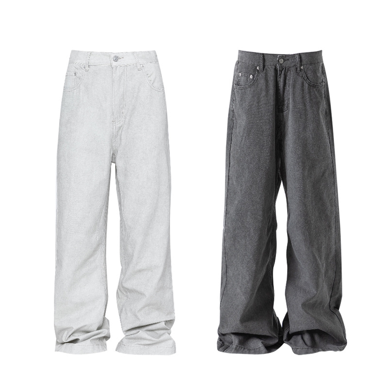 Distressed casual wide-leg pants with slight flare 81