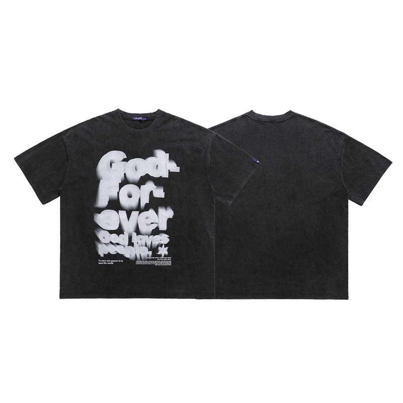 Distressed exaggerated printed off-shoulder loose T-shirt 51