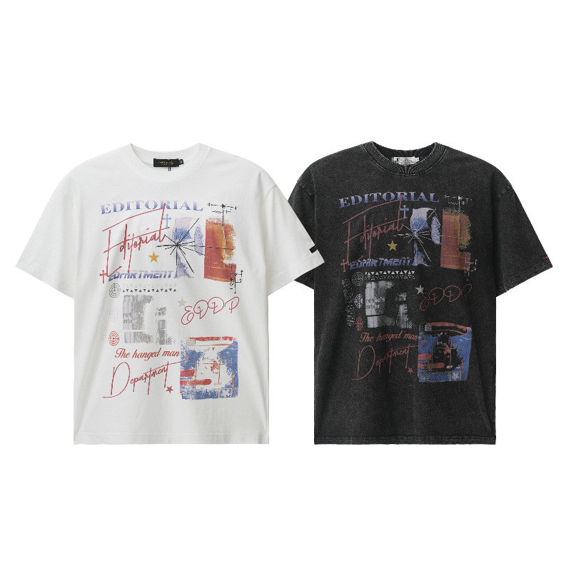 Distressed graffiti printed short-sleeved versatile top 64