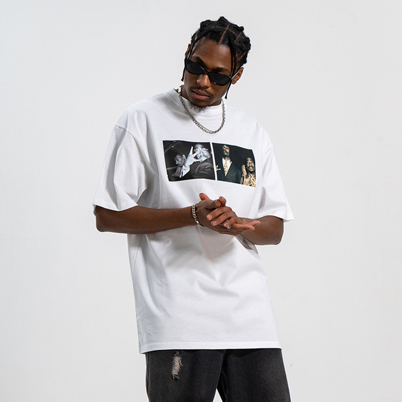 Portrait print hip hop retro American short sleeves 77