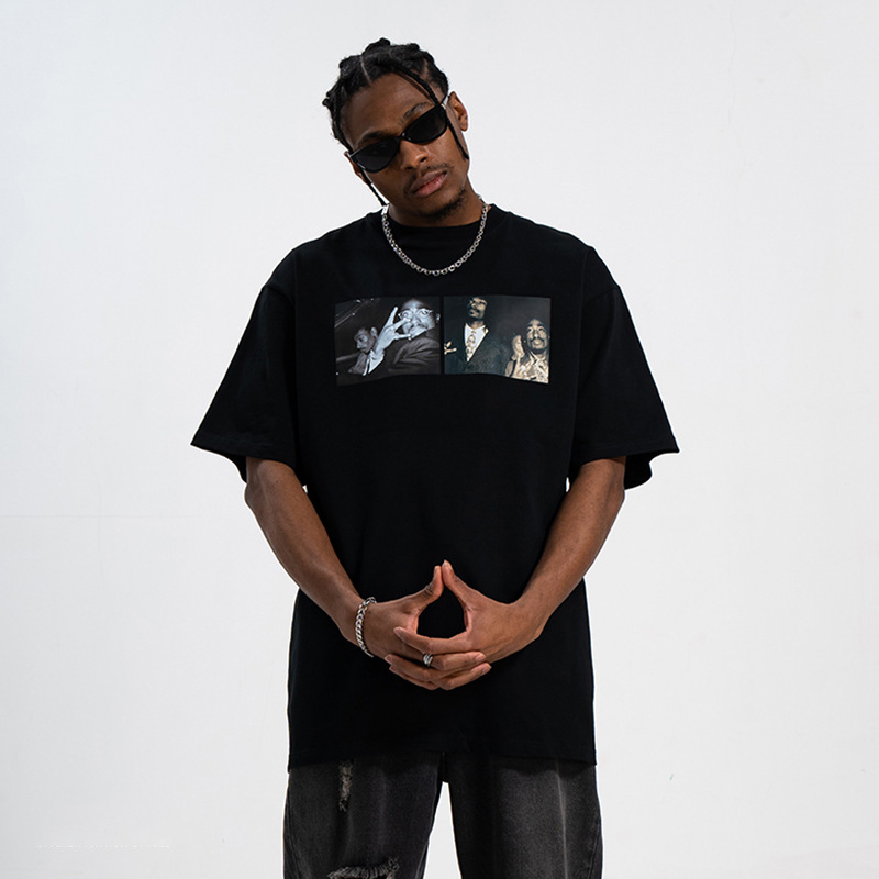 Portrait print hip hop retro American short sleeves 77