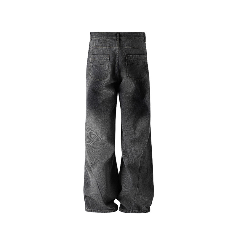 Washed gradient loose straight wide-leg long trousers 55