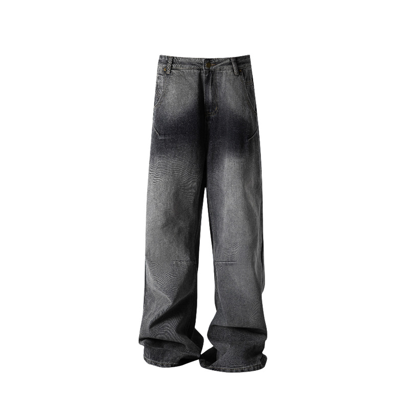Washed gradient loose straight wide-leg long trousers 55