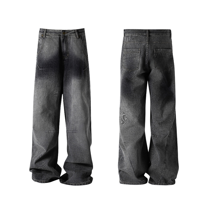 Washed gradient loose straight wide-leg long trousers 55