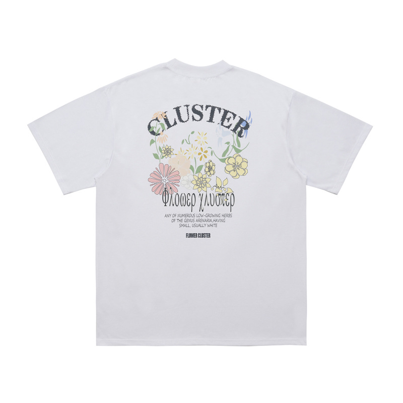 Floral print small neckline cotton chiffon T-shirt 96