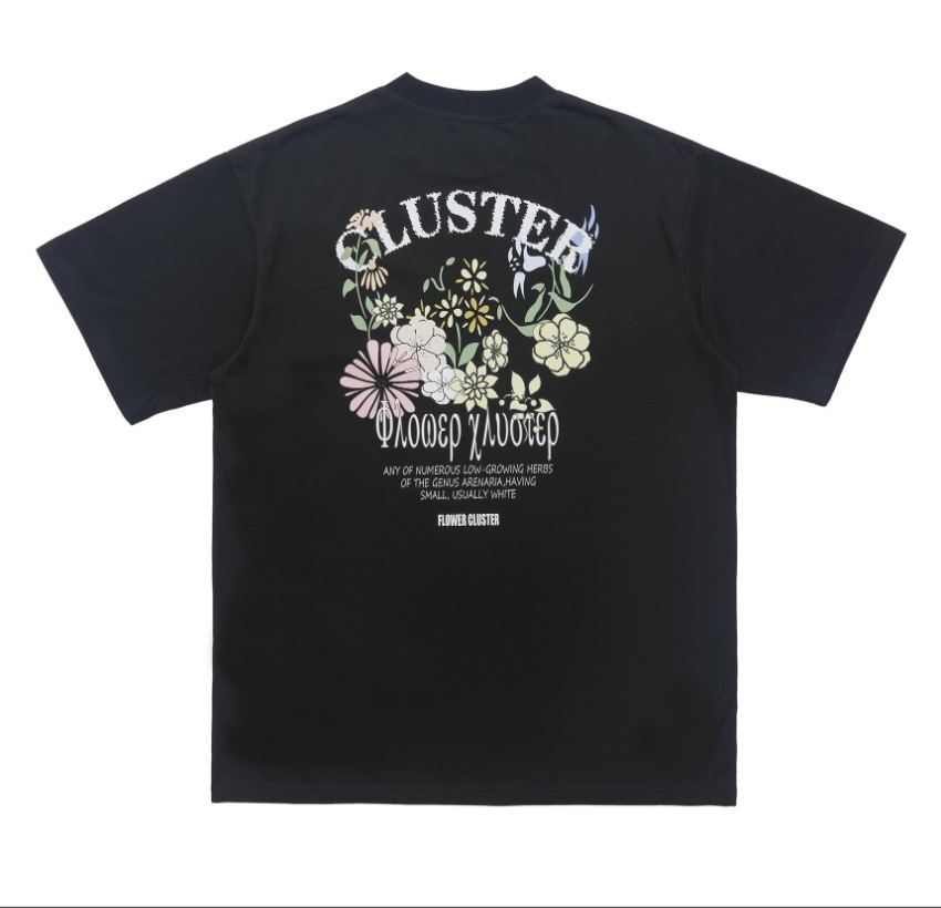 Floral print small neckline cotton chiffon T-shirt 96