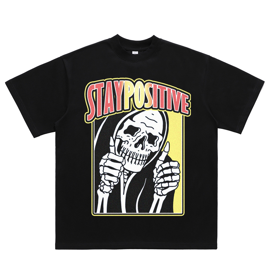 Small neckline rock skull print short sleeves 111