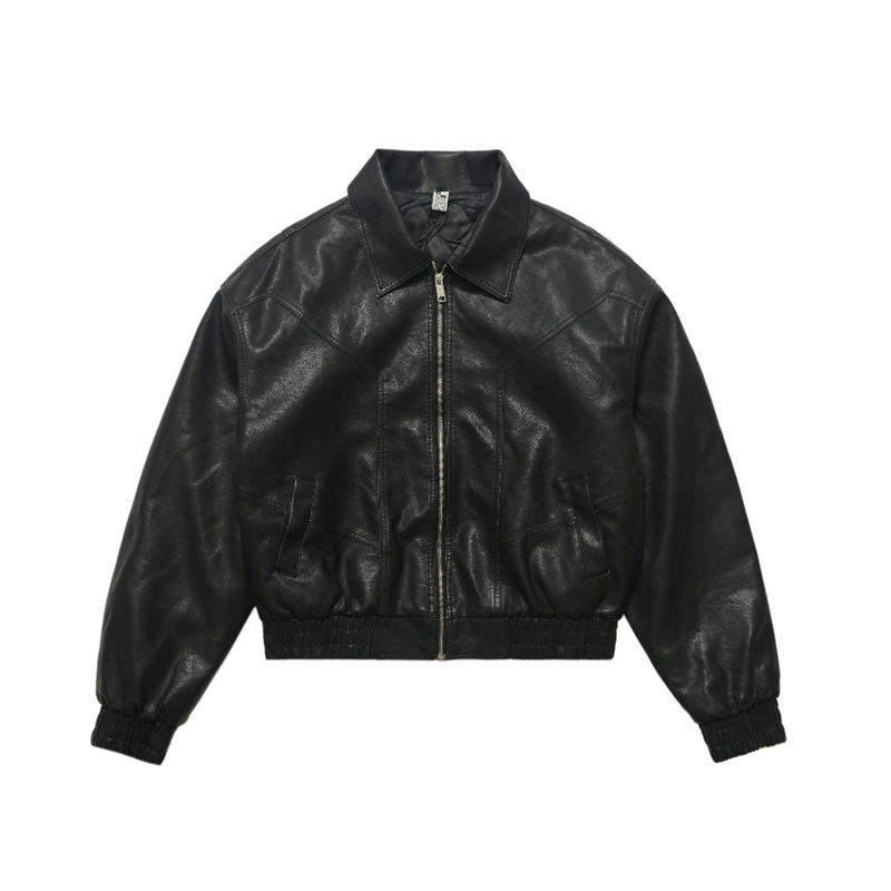 Retro motorcycle short lapel leather jacket 117