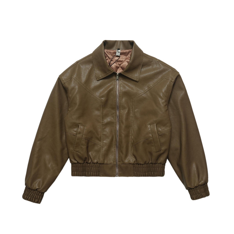 Retro motorcycle short lapel leather jacket 117