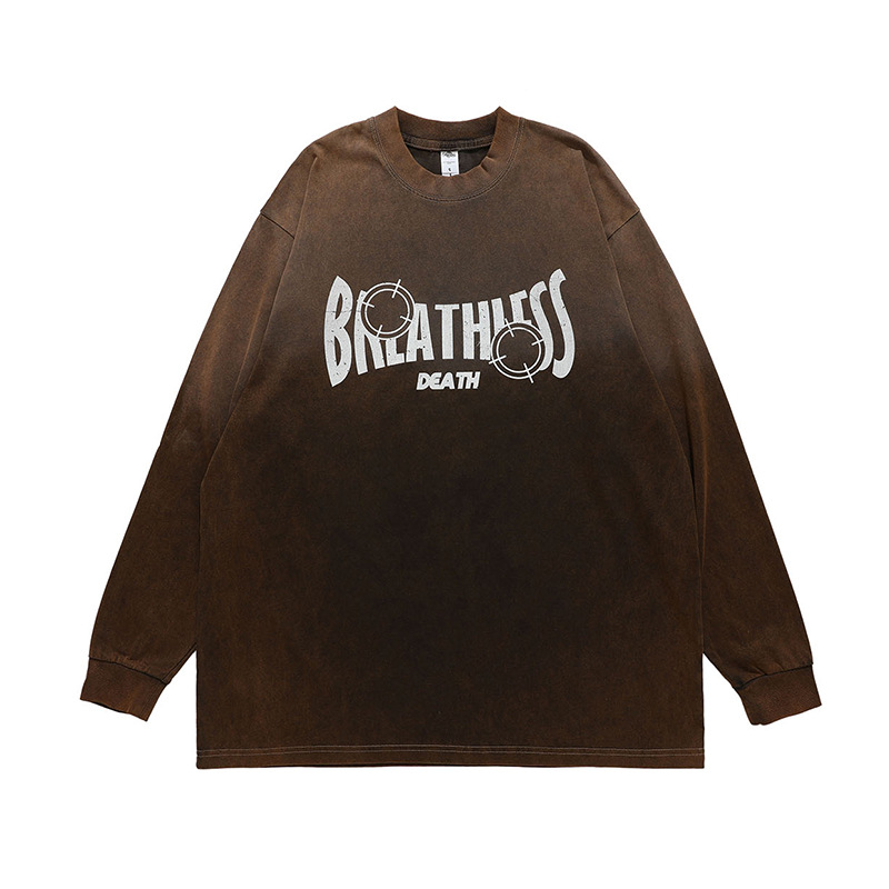 Retro distressed printed washed long-sleeved T-shirt 83