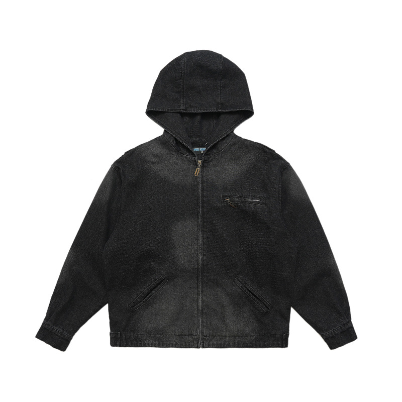 Contrast color vintage work zipper denim jacket 118