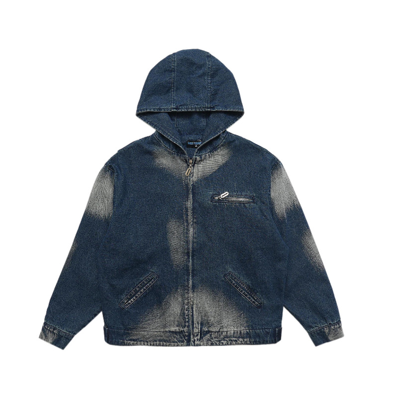 Contrast color vintage work zipper denim jacket 118